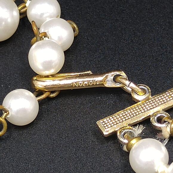 Vintage Japan Pearl Necklace 3 Strand AB Crystals 1950s - Picture 10 of 10